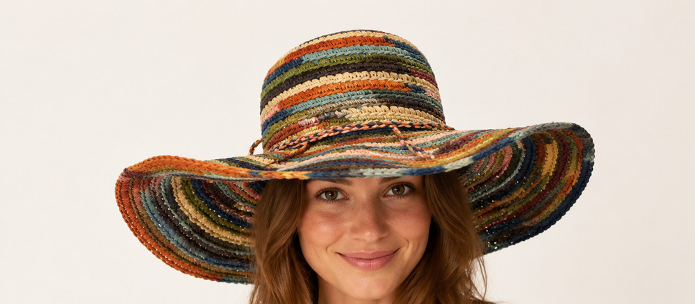 Peter Grimm True Character Multicolor Raffia Wide Brim Sun Hat Boho Beach OS